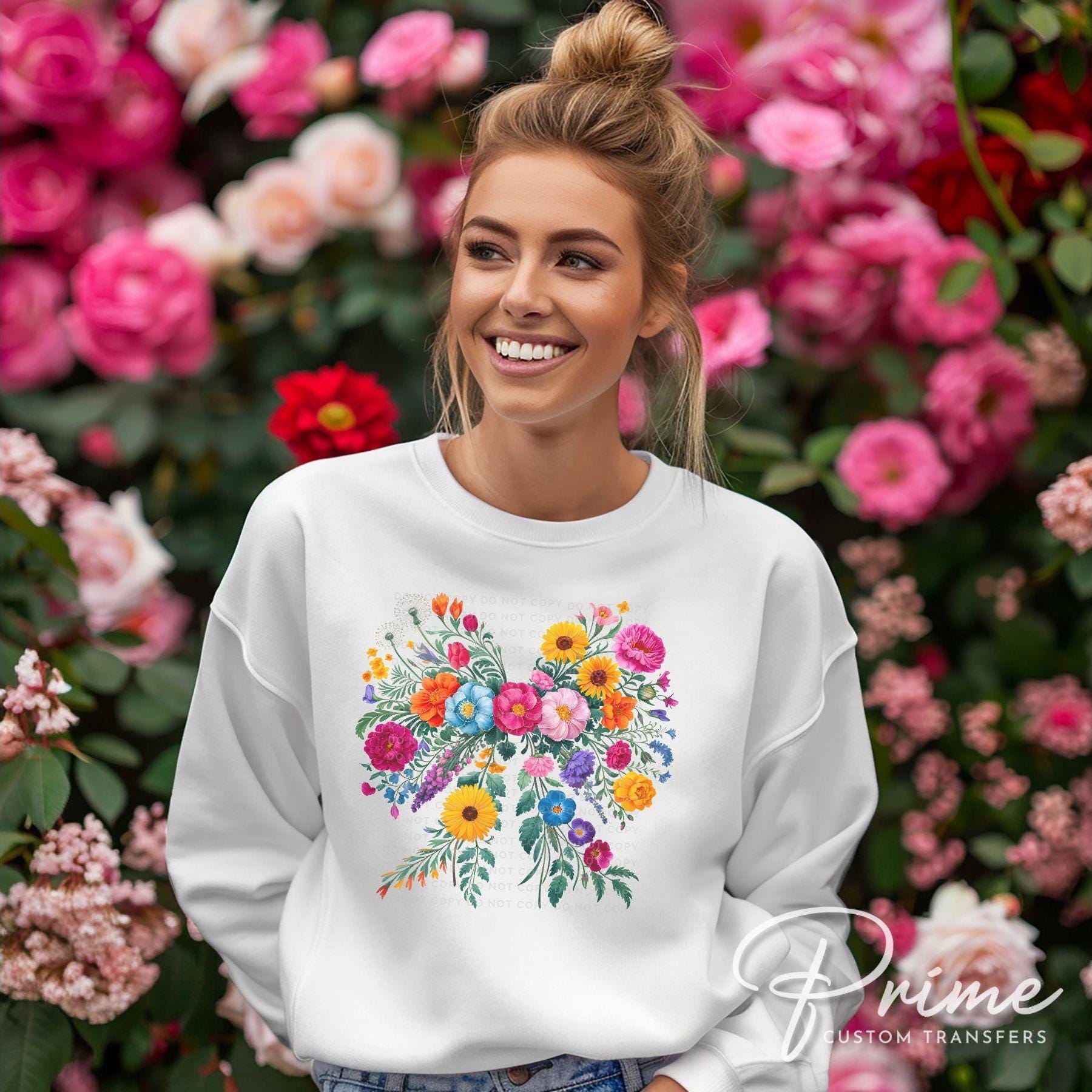 Wildflower Coquette Bow DTF Transfers, Ready to Press, T-shirt Transfers, Heat Transfer, Direct to Film, Cold Peel, Spring, Summer, Flowers