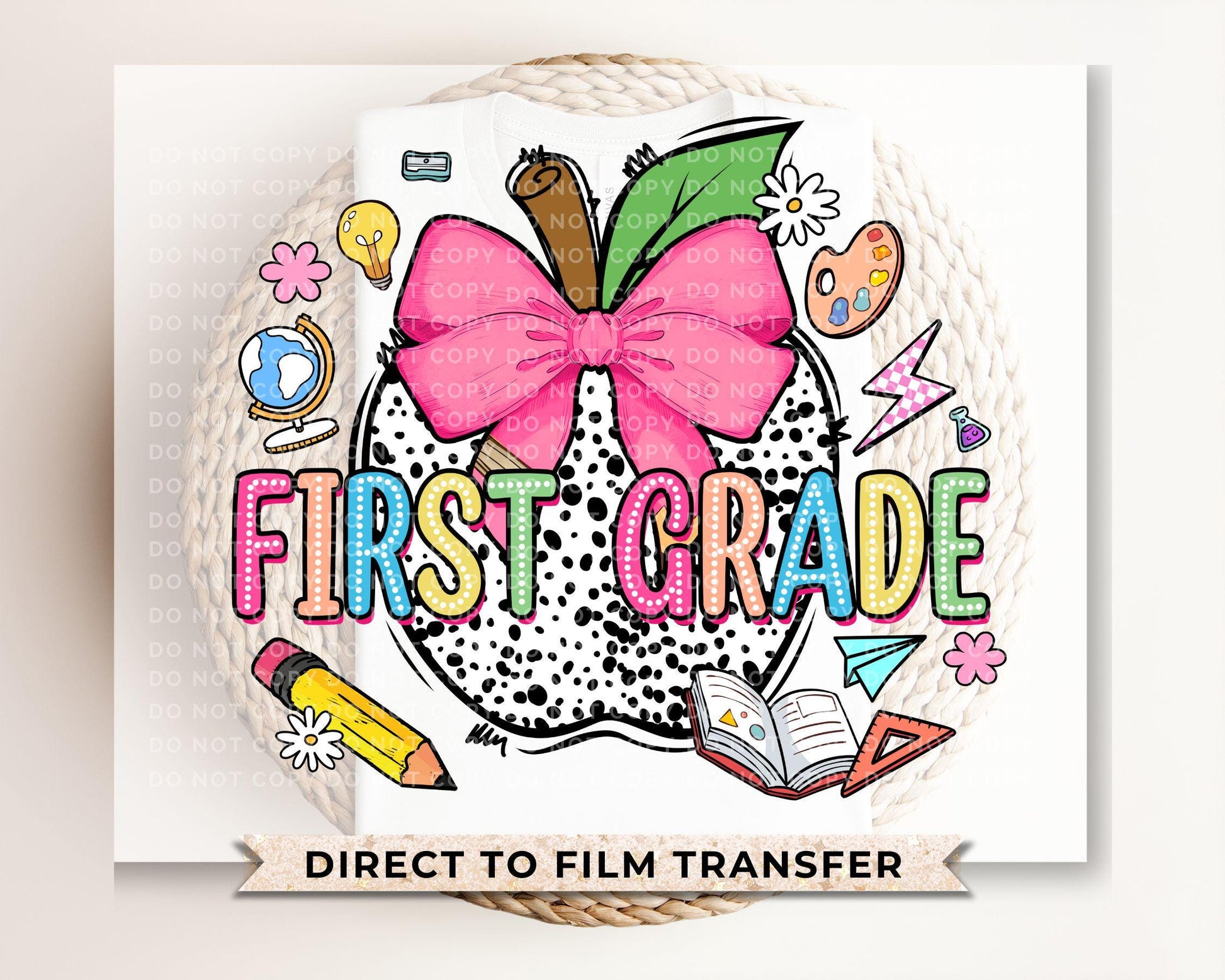 Back to School DTF Transfer, Ready to Press, T-shirt Transfer, Heat Transfer, Direct to Film, Coquette First Day Of School, First Grade