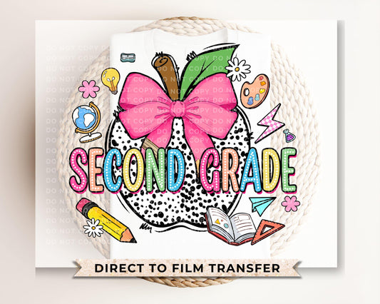 Back to School DTF Transfer, Ready to Press, T-shirt Transfer, Heat Transfer, Direct to Film, Coquette First Day Of School, Second Grade