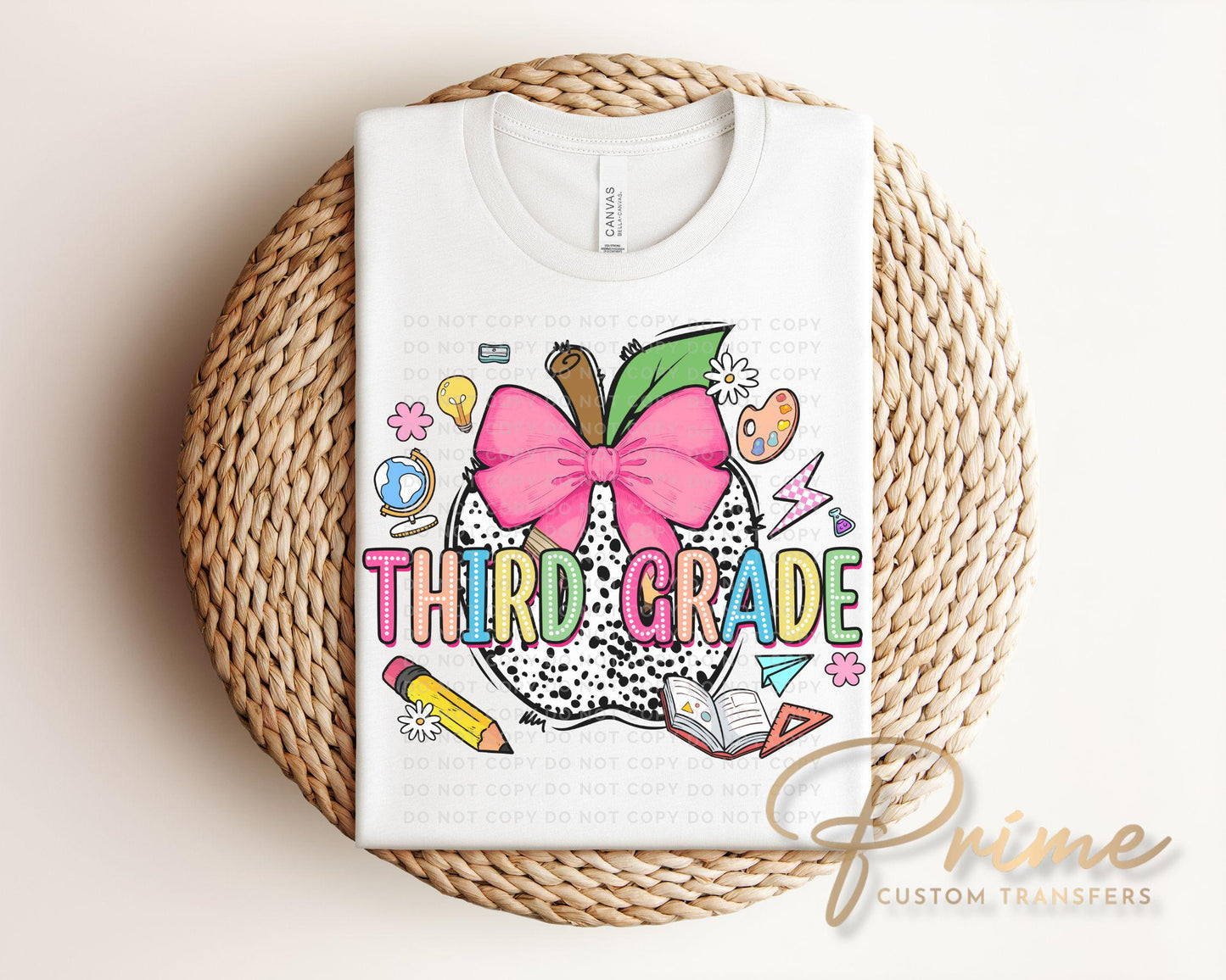 Back to School DTF Transfer, Ready to Press, T-shirt Transfer, Heat Transfer, Direct to Film, Coquette First Day Of School, Third Grade