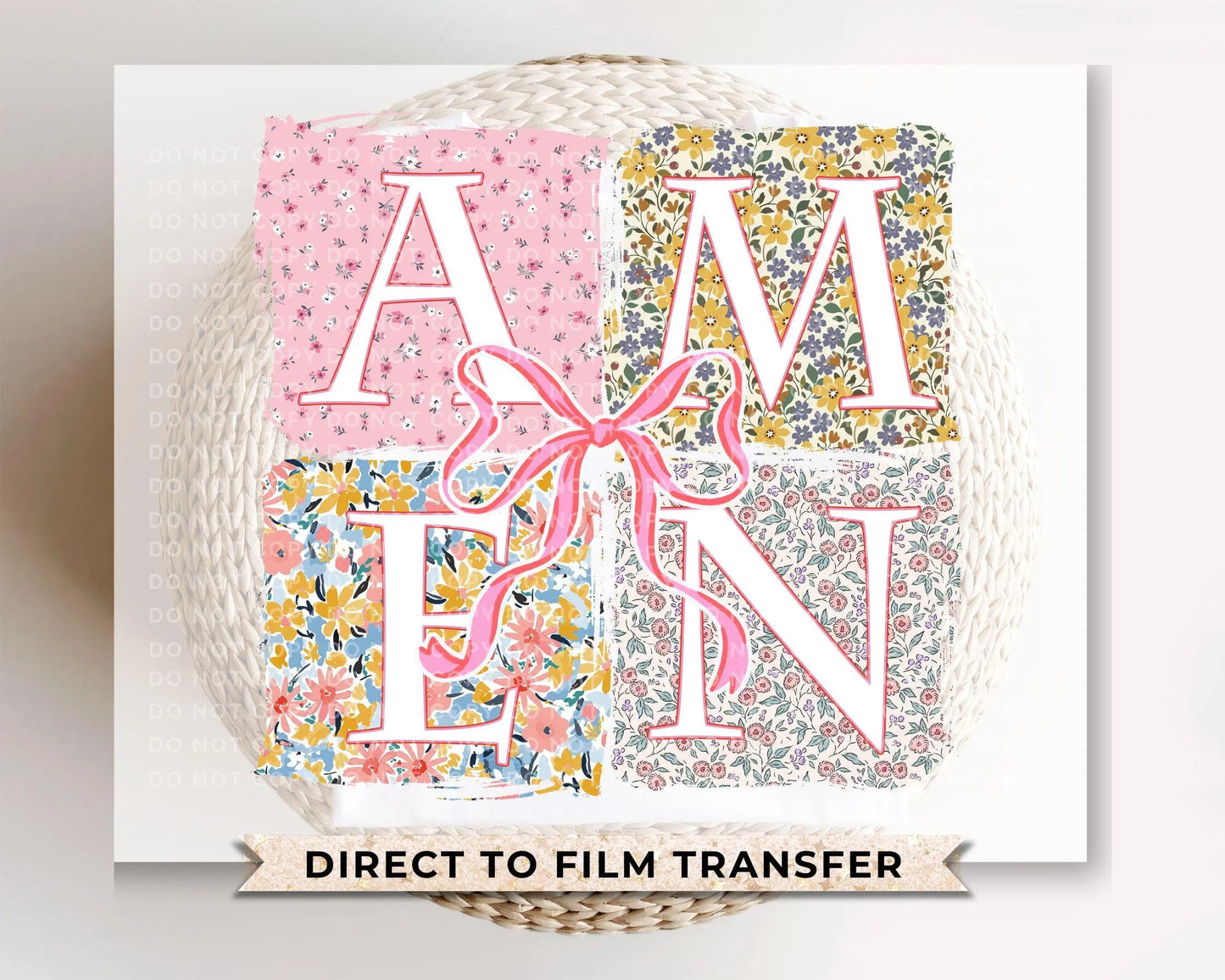 Coquette Floral Amen DTF Transfer, Ready to Press, T-shirt Transfer, Heat Transfer, Direct to Film, Bible Verse, Bow, Ribbon, Christian