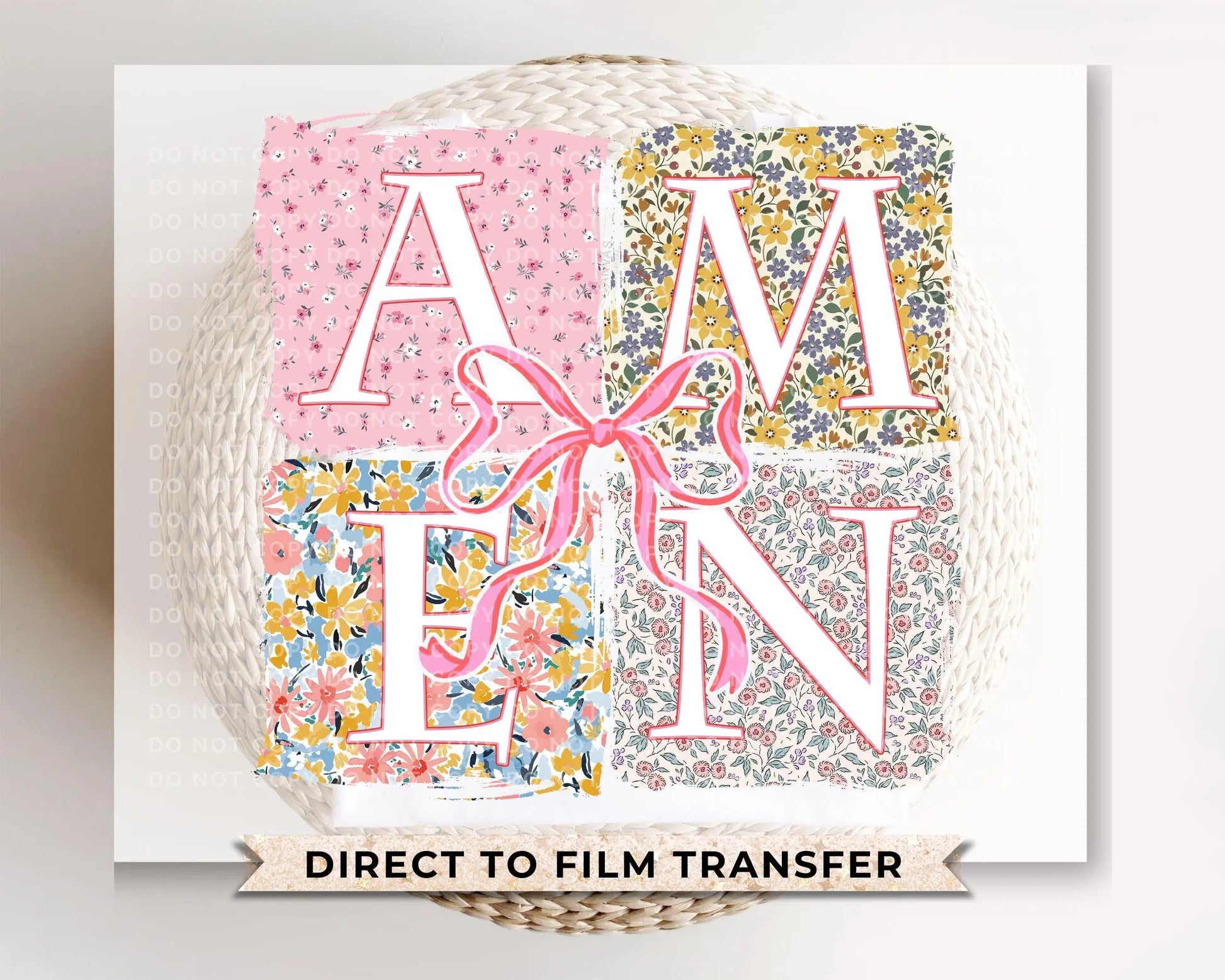 Coquette Floral Amen DTF Transfer, Ready to Press, T-shirt Transfer, Heat Transfer, Direct to Film, Bible Verse, Bow, Ribbon, Christian