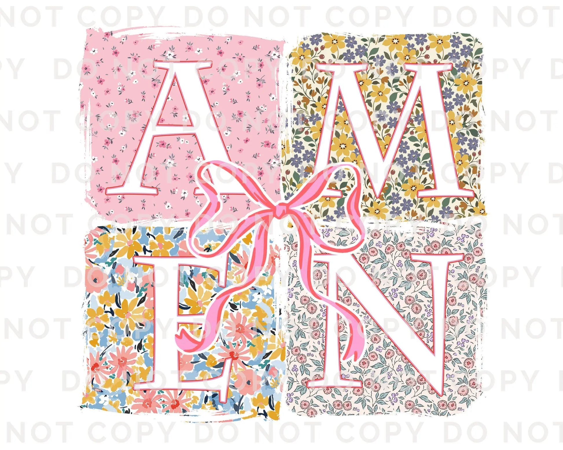 Coquette Floral Amen DTF Transfer, Ready to Press, T-shirt Transfer, Heat Transfer, Direct to Film, Bible Verse, Bow, Ribbon, Christian