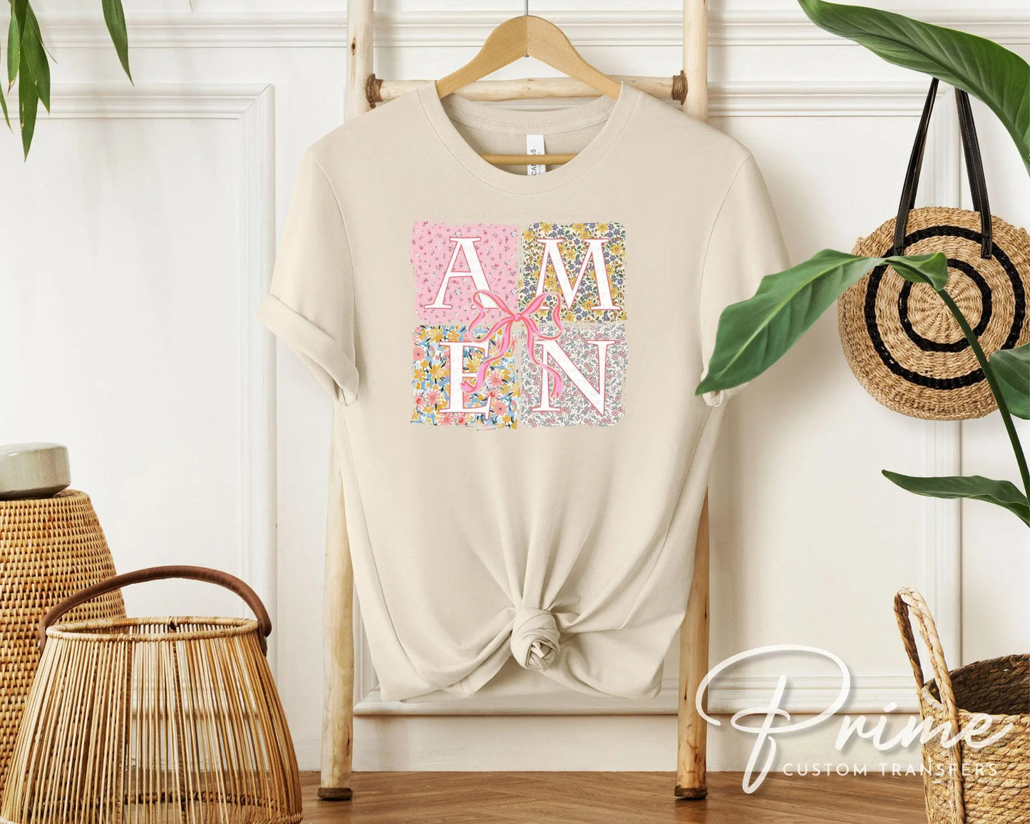 Coquette Floral Amen DTF Transfer, Ready to Press, T-shirt Transfer, Heat Transfer, Direct to Film, Bible Verse, Bow, Ribbon, Christian