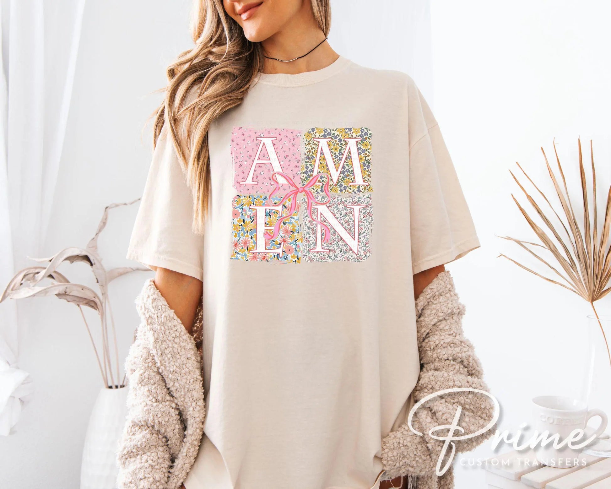 Coquette Floral Amen DTF Transfer, Ready to Press, T-shirt Transfer, Heat Transfer, Direct to Film, Bible Verse, Bow, Ribbon, Christian