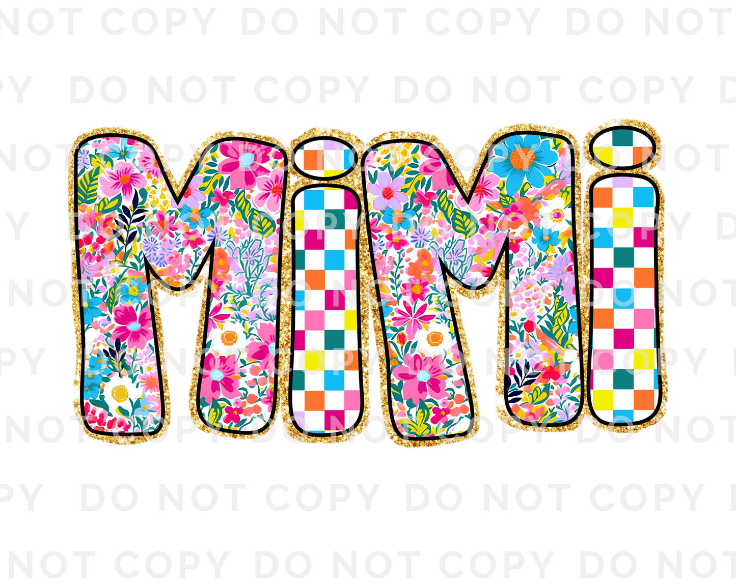 Mother's Day DTF Transfers, Ready to Press, T-shirt Transfers, Heat Transfer, Direct to Film, Gift for Grandma, Faux Glitter Floral Mimi