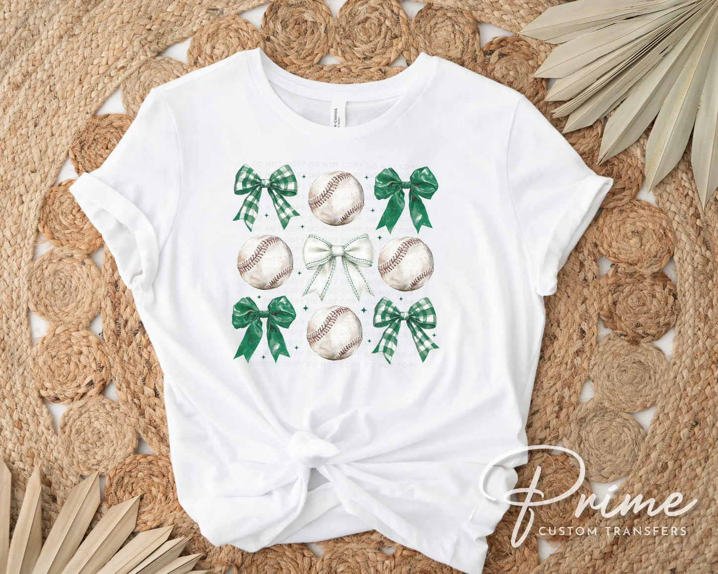 Baseball DTF Transfer, Ready to Press, T-shirt Transfer, Heat Transfer, Direct to Film, Sport Mama Apparel,Green Coquette Baseballs and Bows