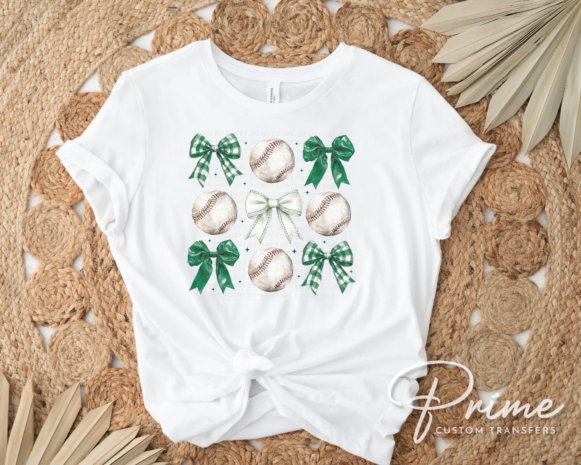 Baseball DTF Transfer, Ready to Press, T-shirt Transfer, Heat Transfer, Direct to Film, Sport Mama Apparel,Green Coquette Baseballs and Bows