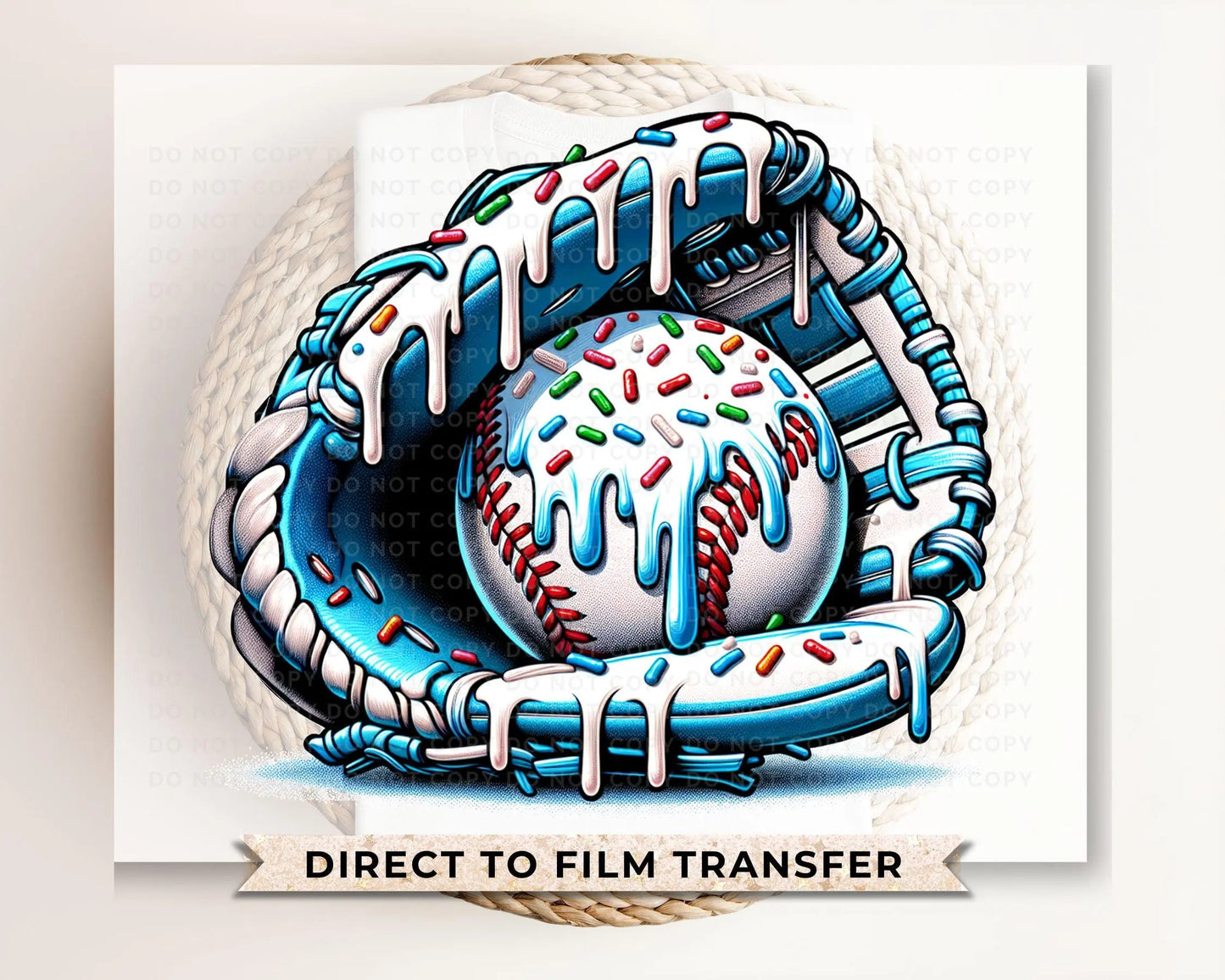 Baseball DTF Transfers, Ready to Press, T-shirt Transfers, Heat Transfer, Direct to Film, Sports Team, Home Plate, Blue Dripping Ice Cream