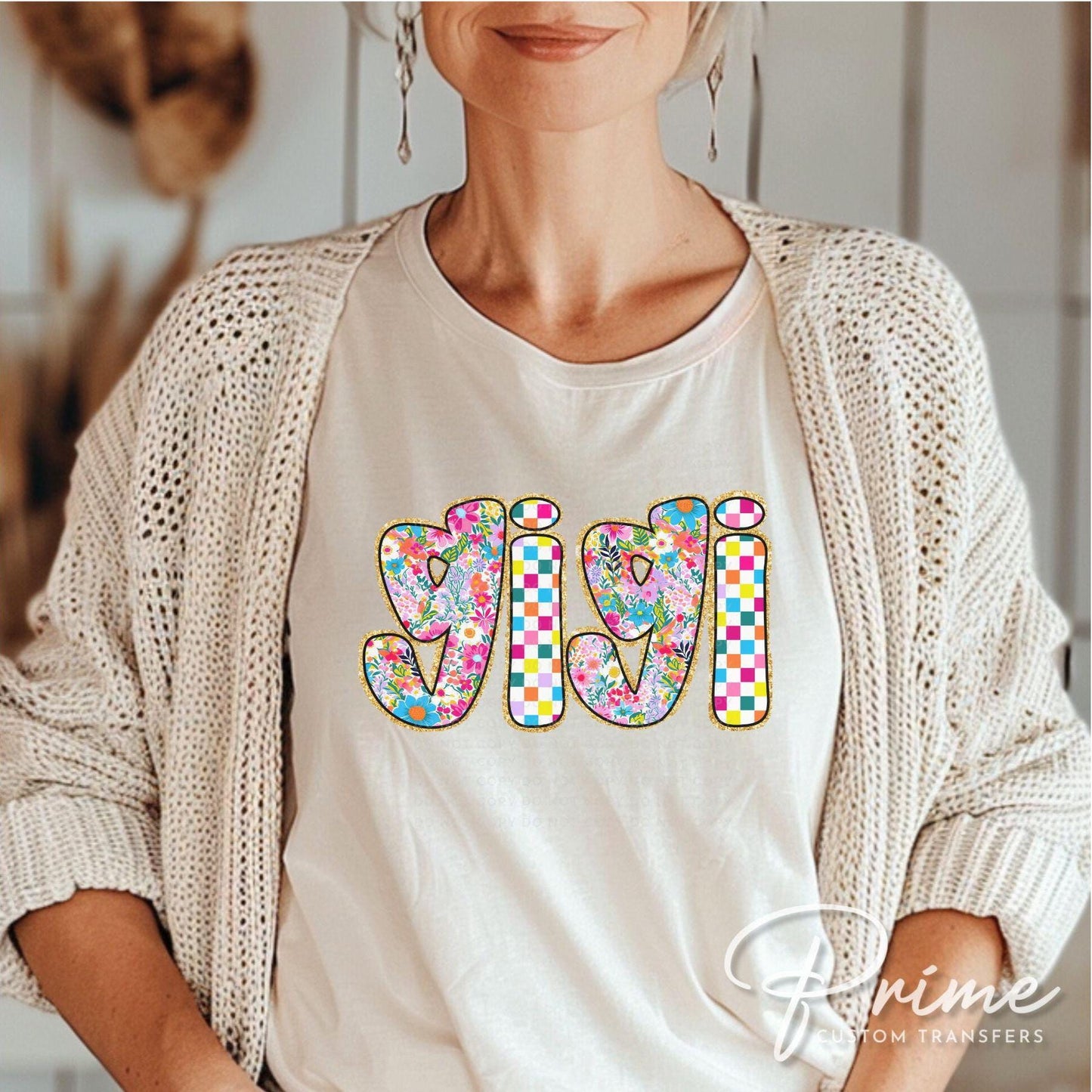 Mother's Day DTF Transfers, Ready to Press, T-shirt Transfers, Heat Transfer, Direct to Film, Gift for Grandma, Faux Glitter Floral Gigi