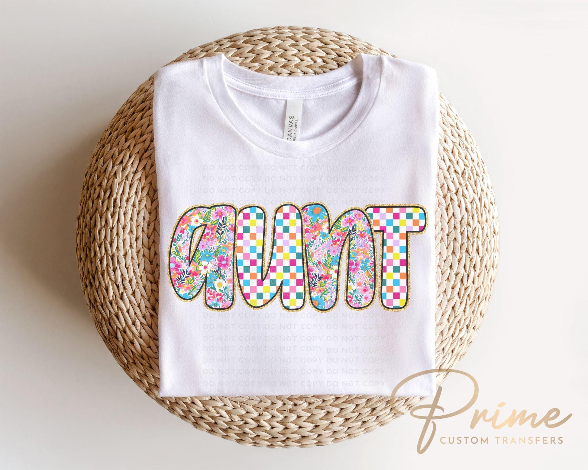 Mother's Day DTF Transfers, Ready to Press, T-shirt Transfers, Heat Transfer, Direct to Film, Gift for Auntie, Faux Glitter Floral Aunt