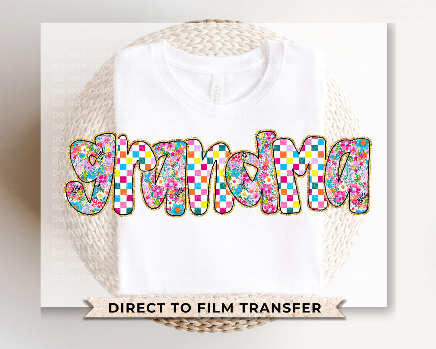Mother's Day DTF Transfers, Ready to Press, T-shirt Transfers, Heat Transfer, Direct to Film, Gift for Grandma, Faux Glitter Floral Grandma