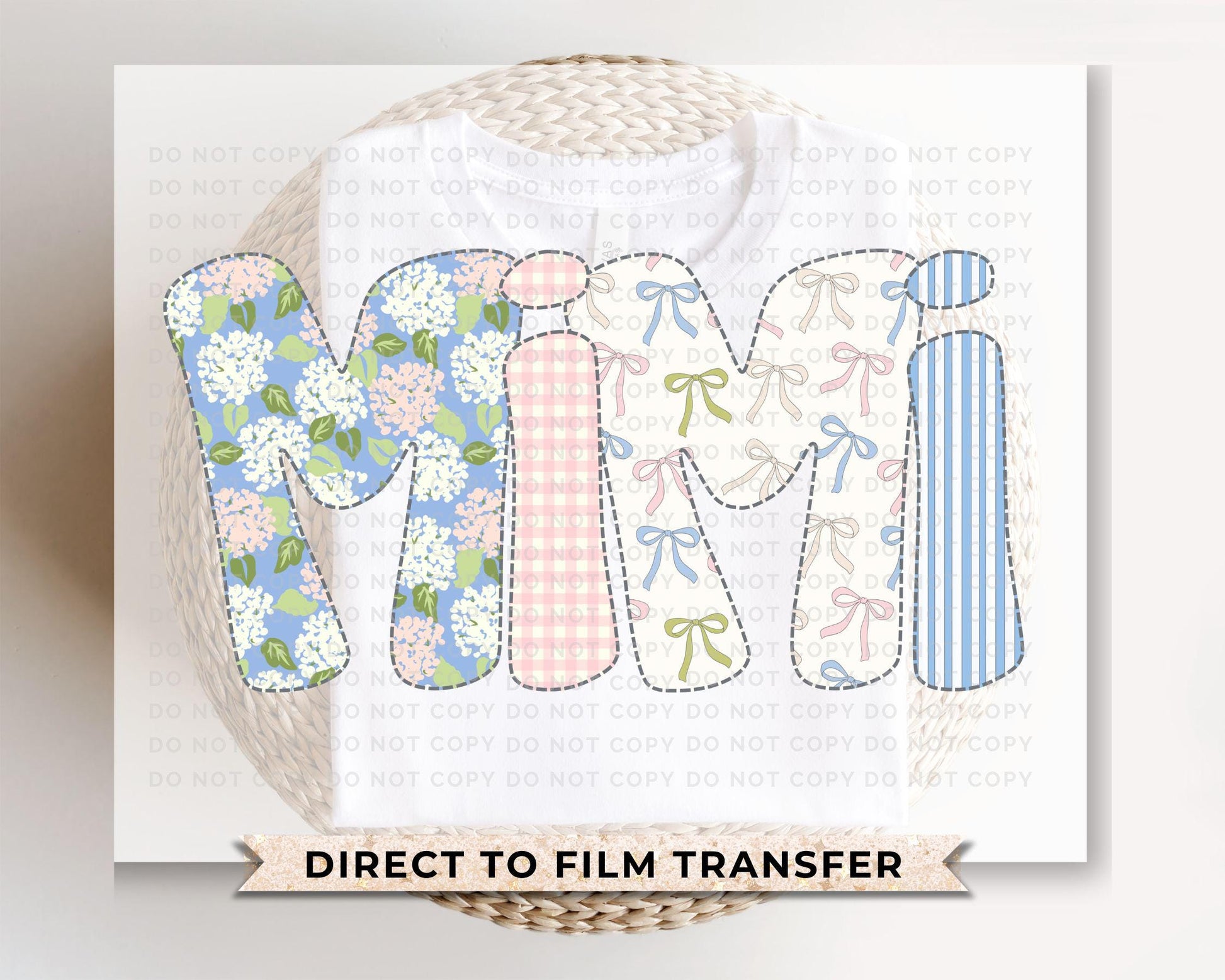 Faux Quilted Coquette Mimi DTF Transfer, Ready to Press, T-shirt Transfer, Heat Transfer, Direct to Film, Spring, Girly, Floral Mother's Day