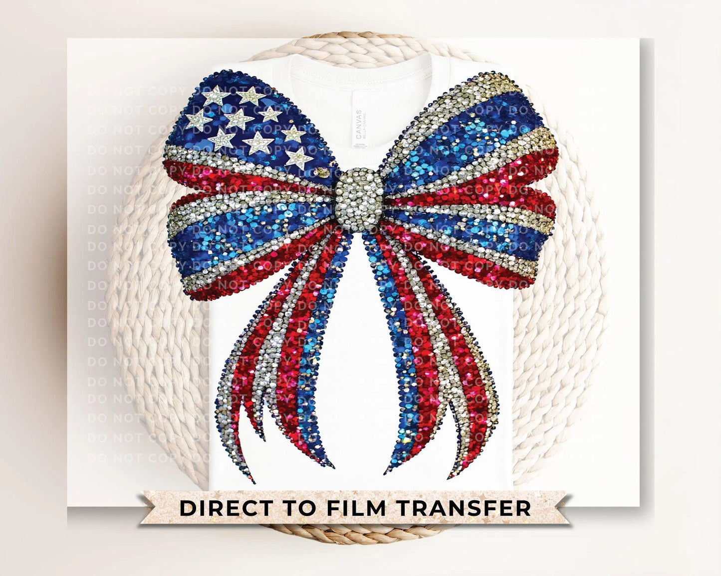 4th of July DTF Transfers, Ready to Press, T-shirt Transfers, Heat Transfer, Direct to Film, Memorial Day, USA, Faux Rhinestone Coquette Bow