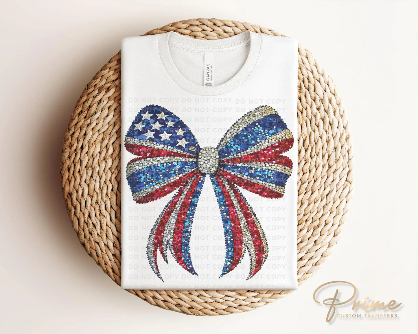 4th of July DTF Transfers, Ready to Press, T-shirt Transfers, Heat Transfer, Direct to Film, Memorial Day, USA, Faux Rhinestone Coquette Bow