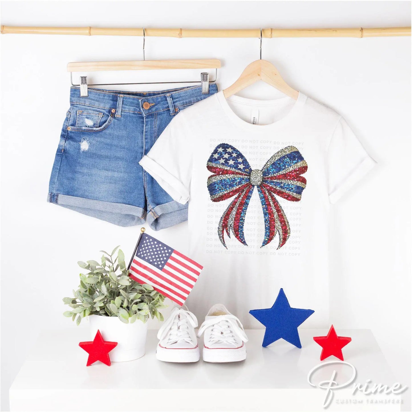 4th of July DTF Transfers, Ready to Press, T-shirt Transfers, Heat Transfer, Direct to Film, Memorial Day, USA, Faux Rhinestone Coquette Bow