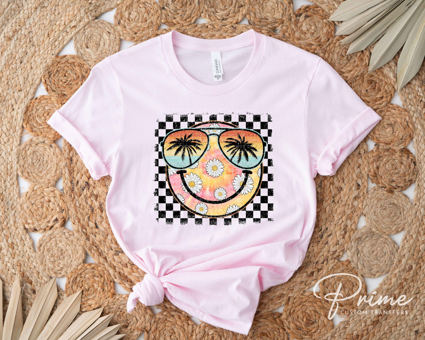 Summer DTF Transfers, Ready to Press, T-shirt Transfers, Heat Transfer, Direct to Film, Beach, Tye Dye, Vacation, Checkered Daisies Smile