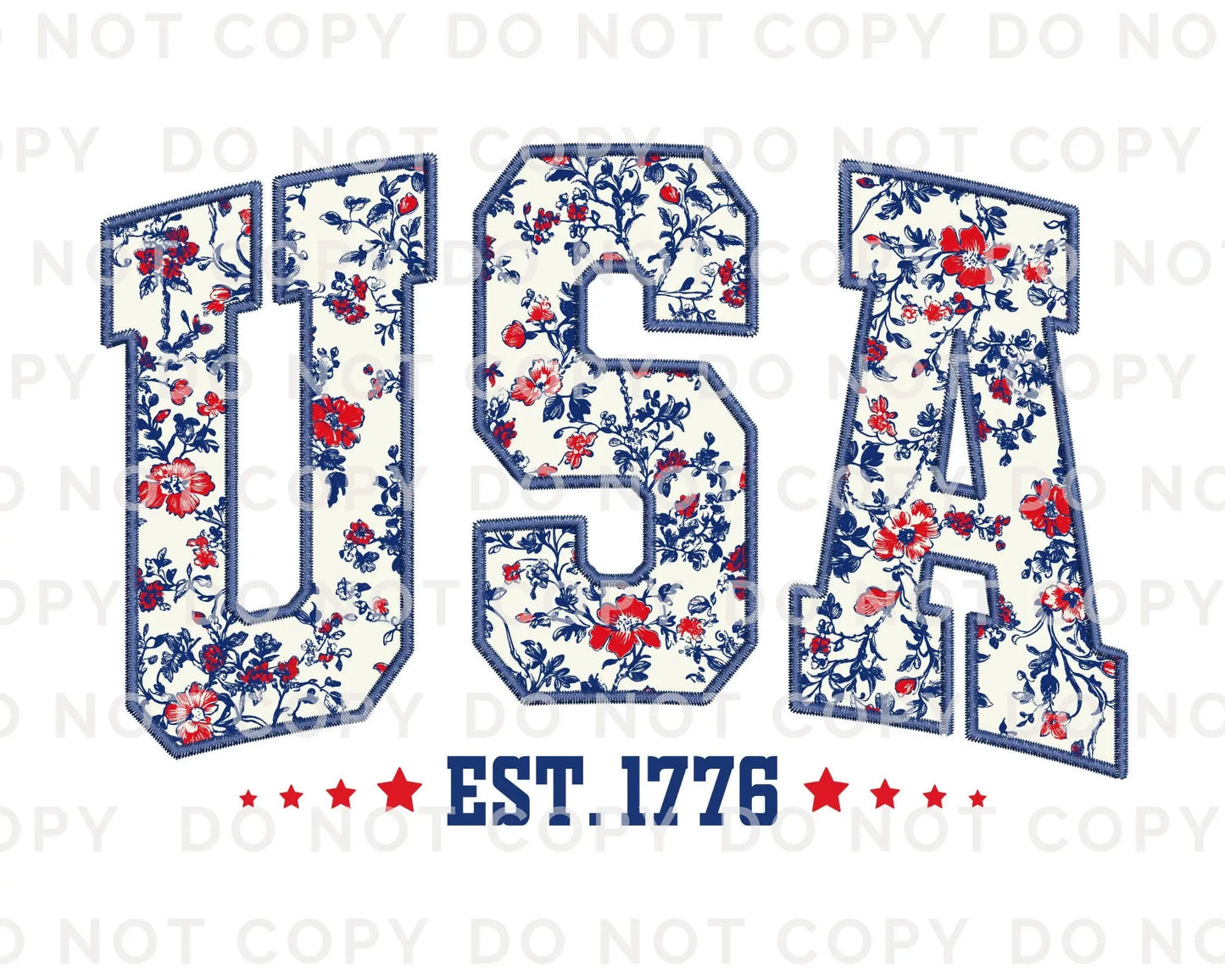 4th of July DTF Transfer, Ready to Press, T-shirt Transfer, Heat Transfer, Direct to Film, Memorial Day, Flowers, Faux Embroidery USA Floral