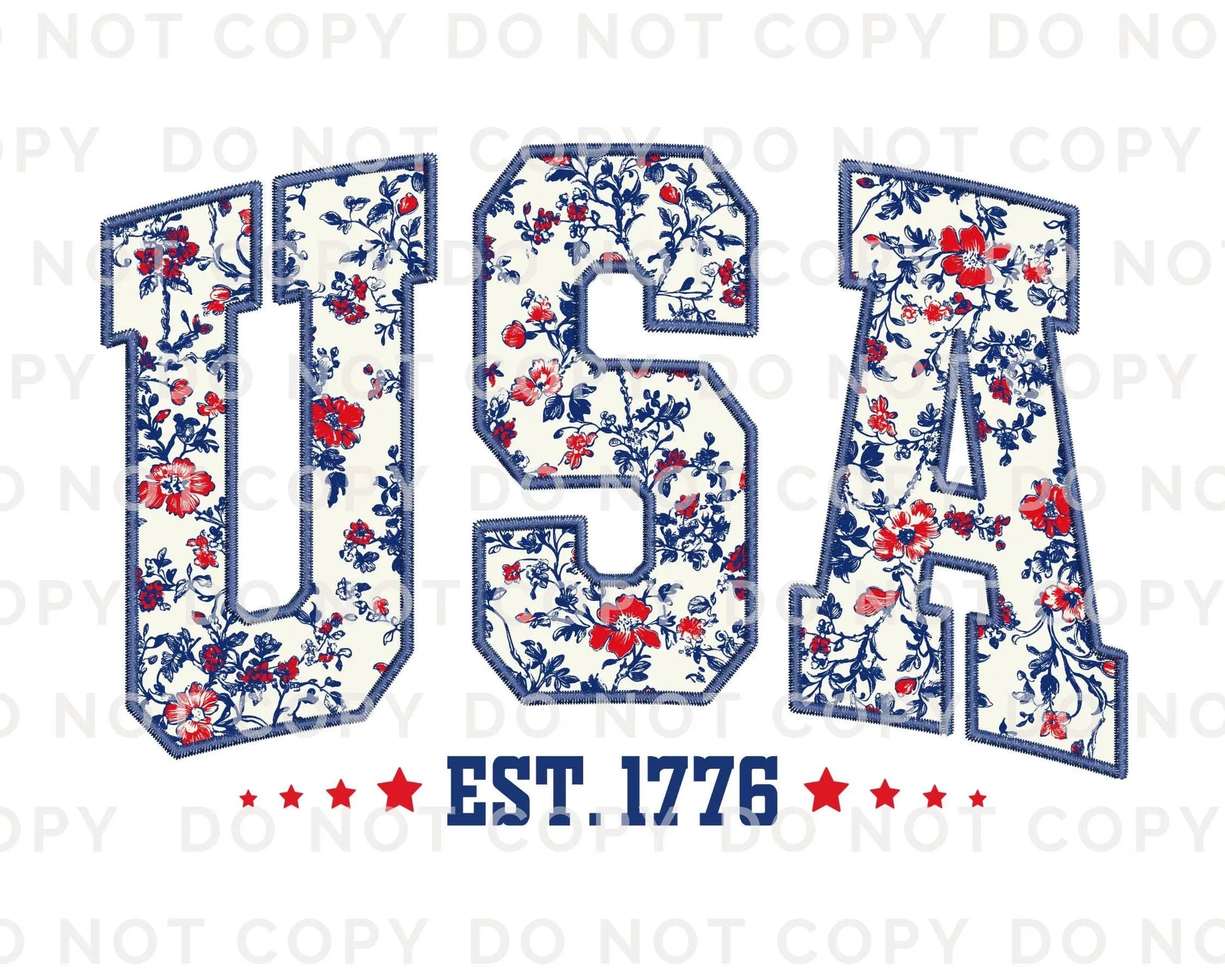 4th of July DTF Transfer, Ready to Press, T-shirt Transfer, Heat Transfer, Direct to Film, Memorial Day, Flowers, Faux Embroidery USA Floral