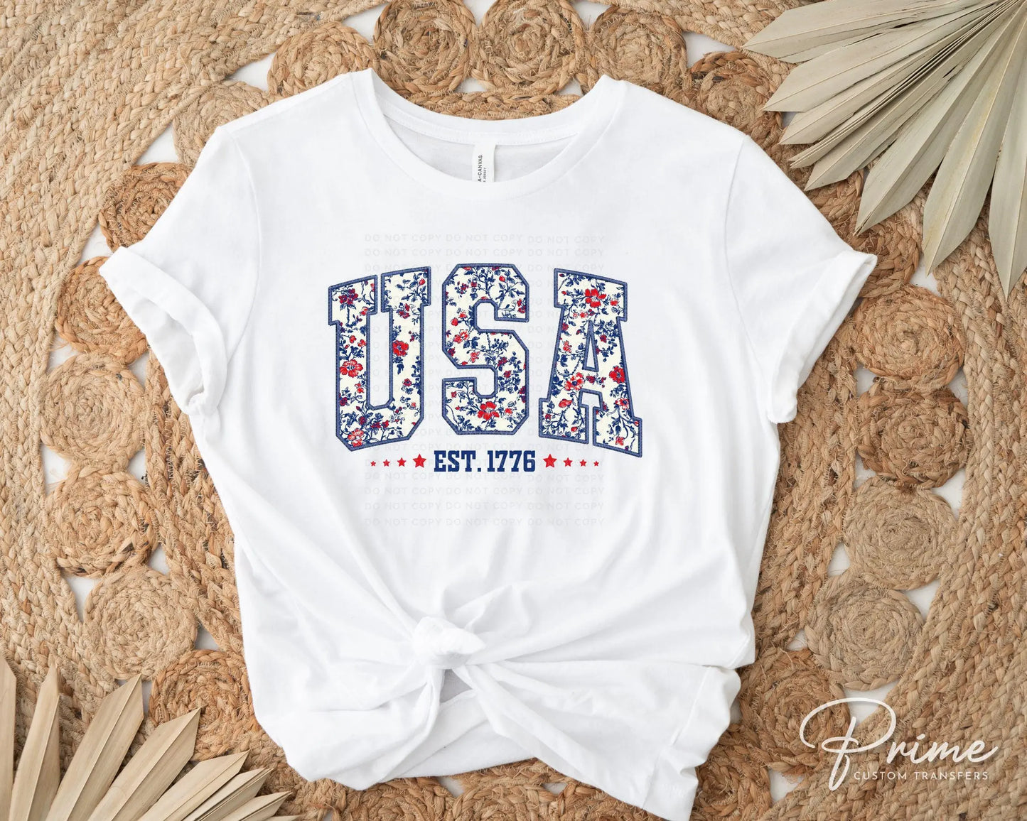4th of July DTF Transfer, Ready to Press, T-shirt Transfer, Heat Transfer, Direct to Film, Memorial Day, Flowers, Faux Embroidery USA Floral