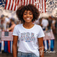4th of July DTF Transfer, Ready to Press, T-shirt Transfer, Heat Transfer, Direct to Film, Memorial Day, Flowers, Faux Embroidery USA Floral