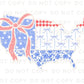 Coquette 4th of July DTF Transfers, Ready to Press, T-shirt Transfers, Heat Transfer, Direct to Film, USA, Ribbon, Bows, USA Quilted Map