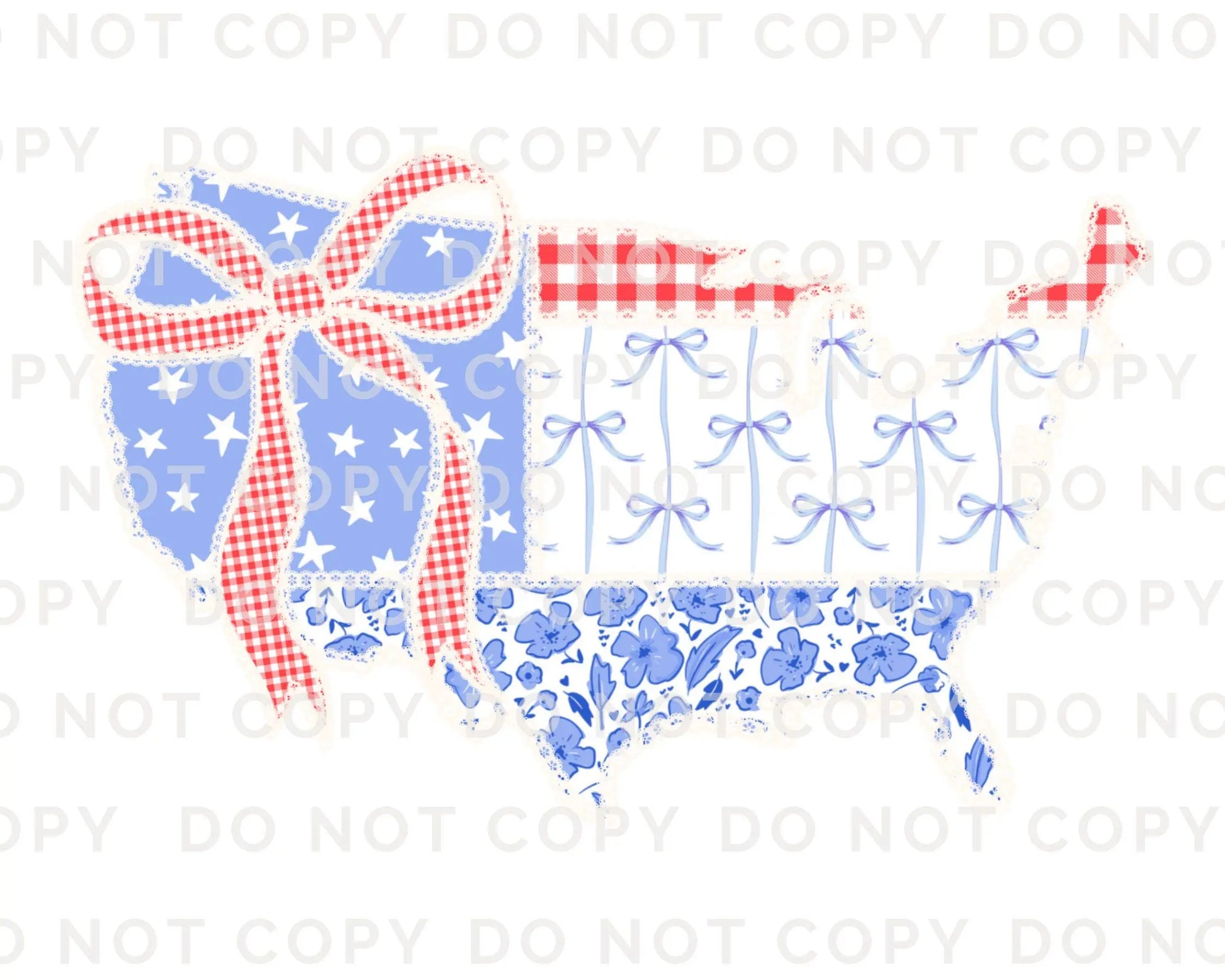 Coquette 4th of July DTF Transfers, Ready to Press, T-shirt Transfers, Heat Transfer, Direct to Film, USA, Ribbon, Bows, USA Quilted Map