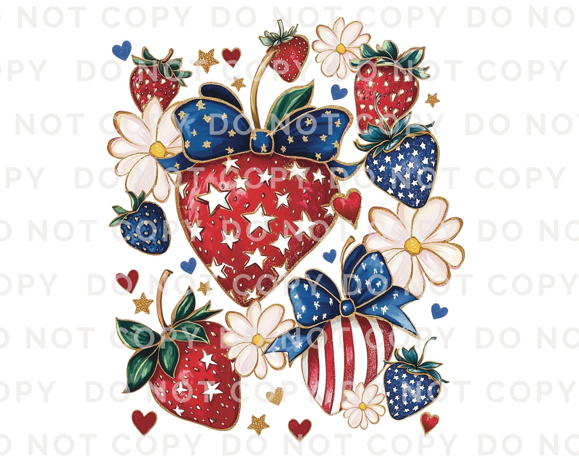 4th of July DTF Transfers, Ready to Press, T-shirt Transfers, Heat Transfer, Direct to Film, Memorial Day, Coquette, Patriotic Strawberries