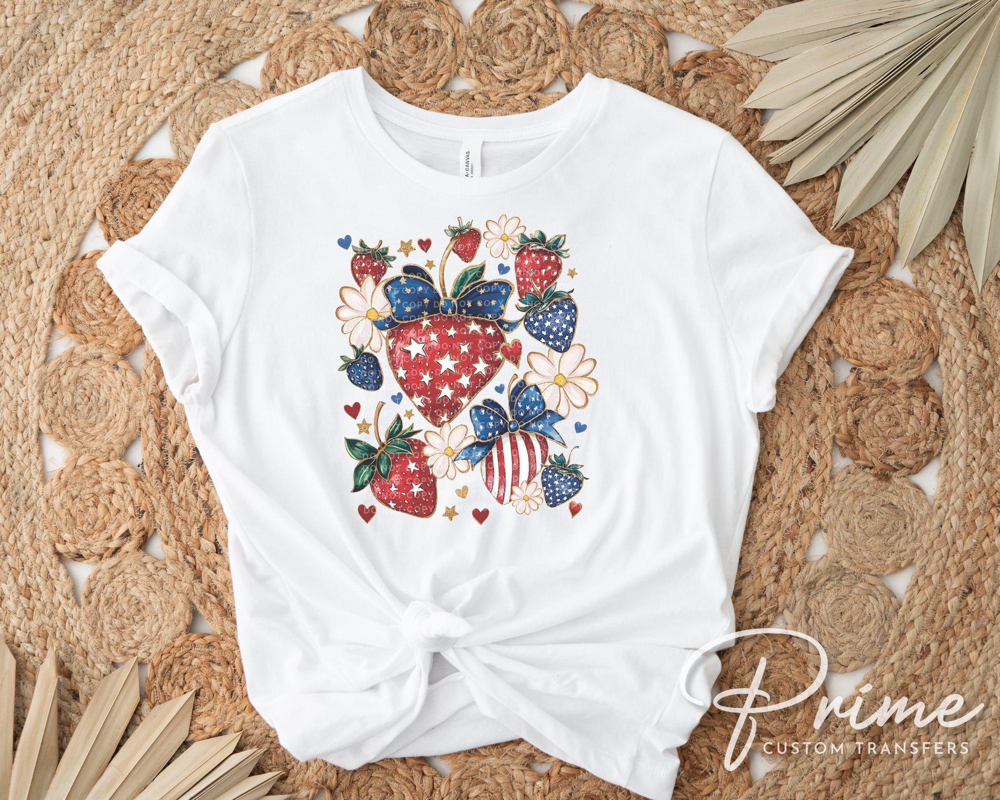 4th of July DTF Transfers, Ready to Press, T-shirt Transfers, Heat Transfer, Direct to Film, Memorial Day, Coquette, Patriotic Strawberries