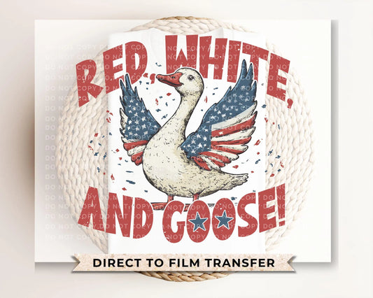 4th of July DTF Transfers, Ready to Press, T-shirt Transfers, Heat Transfer, Direct to Film, Patriotic Shirt, Summer, Red, White and Goose