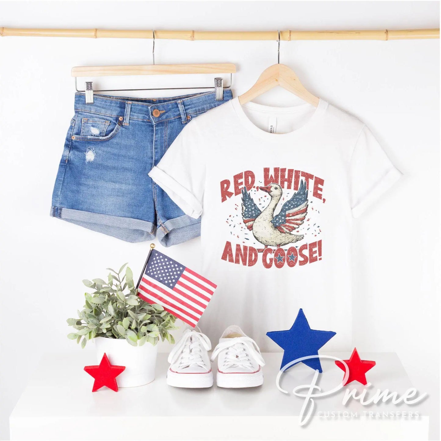 4th of July DTF Transfers, Ready to Press, T-shirt Transfers, Heat Transfer, Direct to Film, Patriotic Shirt, Summer, Red, White and Goose