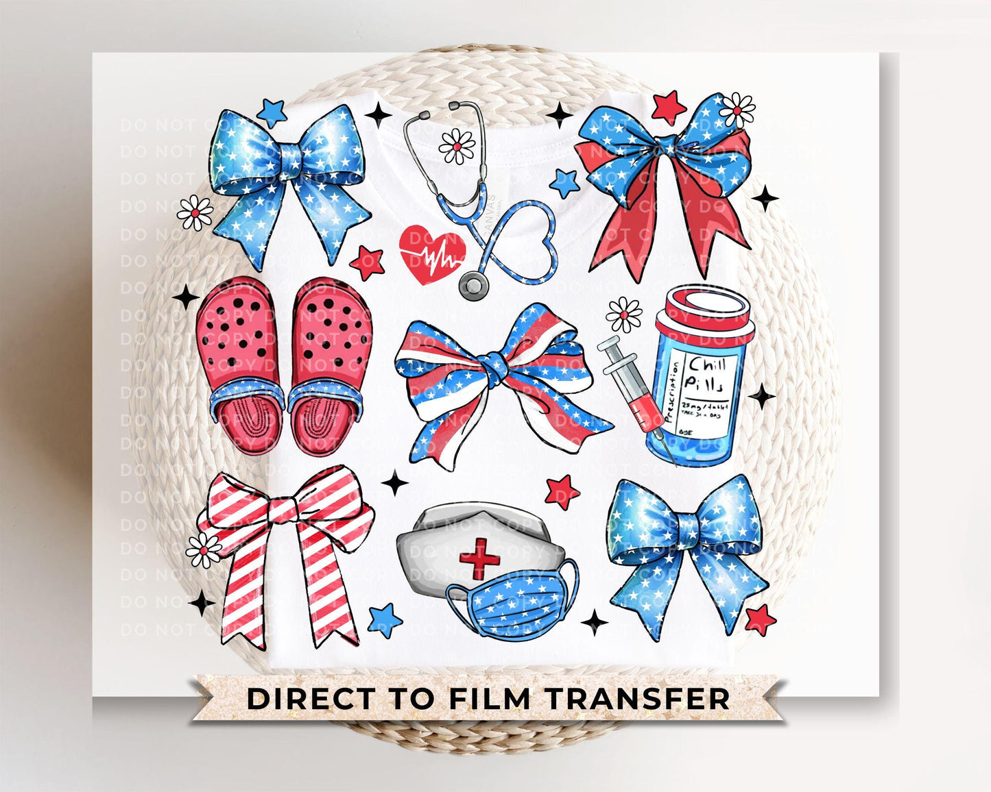 4th of July DTF Transfer, Ready to Press, T-shirt Transfer, Heat Transfer, Direct to Film, Holiday, Memorial Day, Nurse Gift, Coquette Nurse