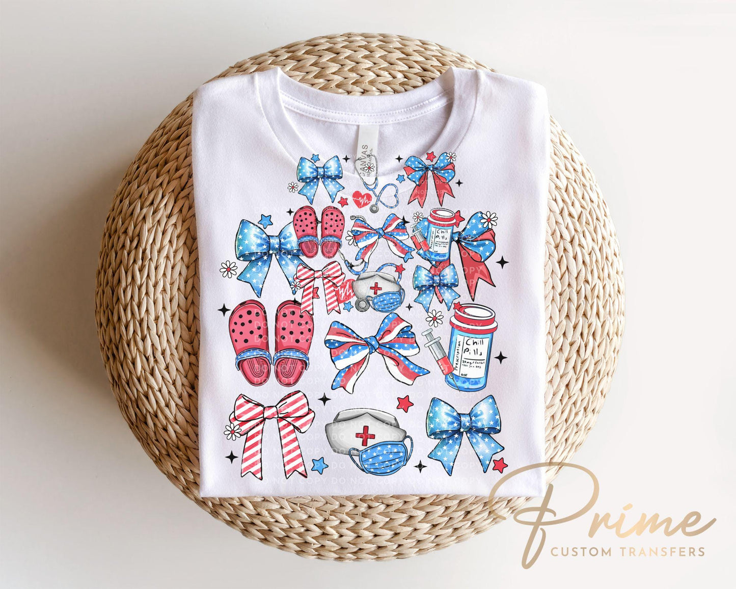 4th of July DTF Transfer, Ready to Press, T-shirt Transfer, Heat Transfer, Direct to Film, Holiday, Memorial Day, Nurse Gift, Coquette Nurse