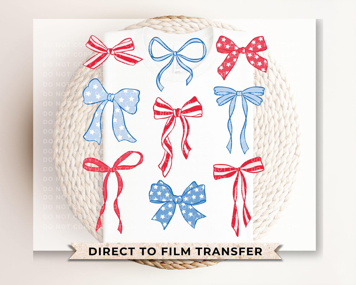 4th of July DTF Transfers, Ready to Press, T-shirt Transfers, Heat Transfer, Direct to Film, Memorial Day, Coquette Bows, Red White, Blue