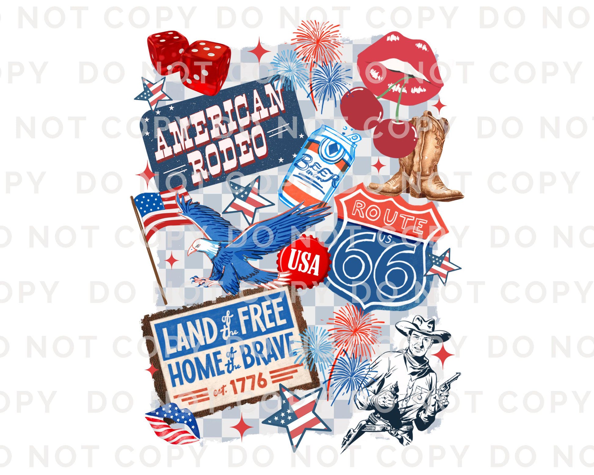 4th of July DTF Transfers, Ready to Press, T-shirt Transfers, Heat Transfer, Direct to Film, Memorial Day, Western, USA, America Collage