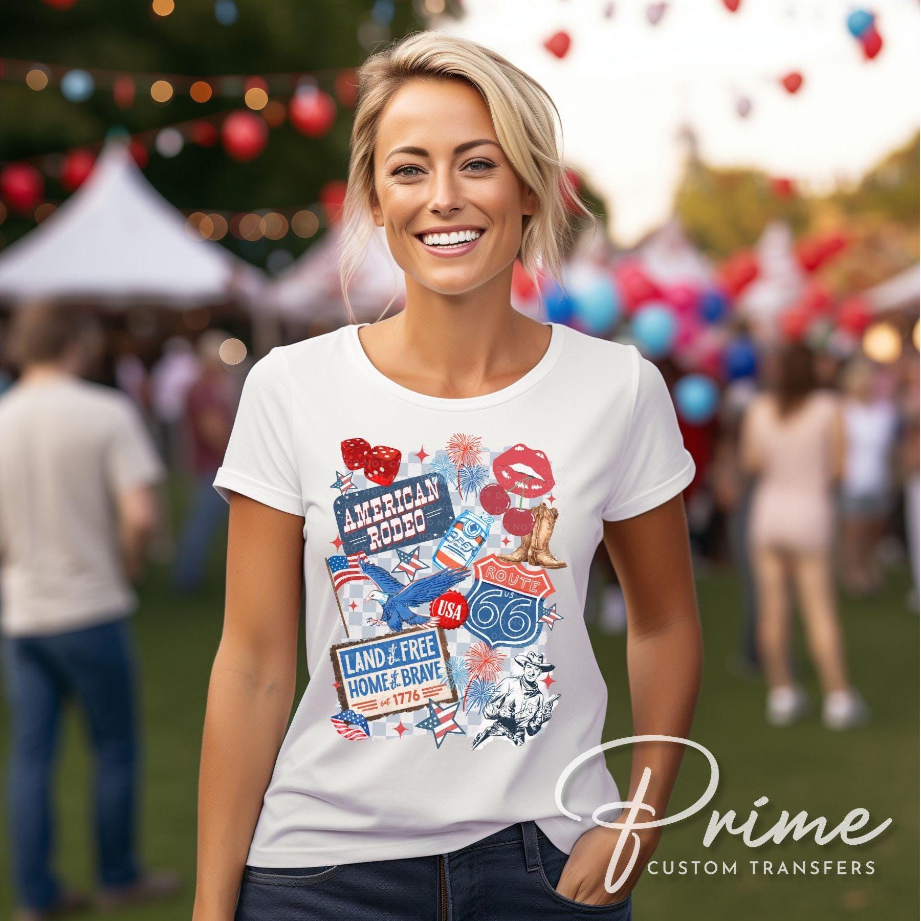 4th of July DTF Transfers, Ready to Press, T-shirt Transfers, Heat Transfer, Direct to Film, Memorial Day, Western, USA, America Collage