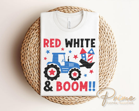 4th of July DTF Transfers, Ready to Press, T-shirt Transfers, Heat Transfer, Direct to Film, Memorial Day, USA, Tractor, Red White and Boom