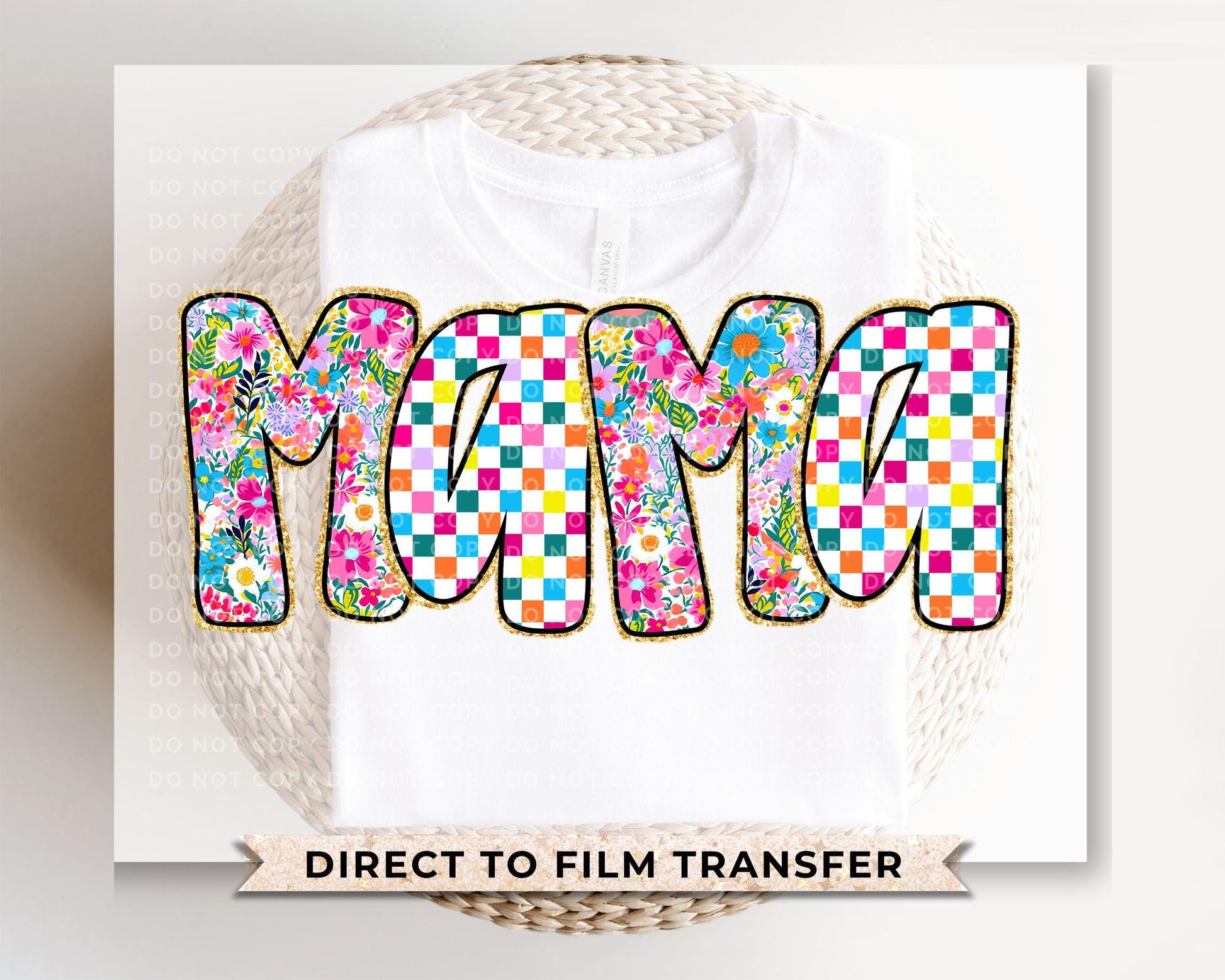 Mother's Day DTF Transfer, Ready to Press, T-shirt Transfer, Heat Transfer, Direct to Film, Gift for Mom, Flowers, Faux Glitter Floral Mama