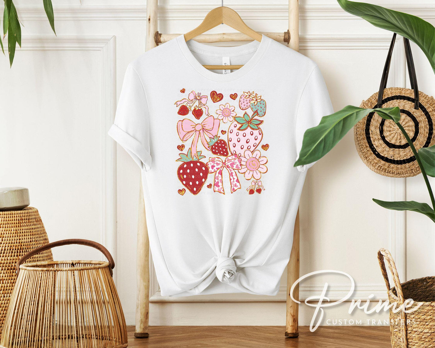 Boho Strawberry Coquette DTF Transfer, Ready to Press, T-shirt Transfers, Heat Transfer, Direct to Film, Floral, Summer, Strawberry Festival