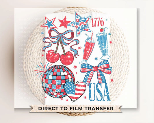 4th of July DTF Transfer, Ready to Press, T-shirt Transfer, Heat Transfer, Direct to Film, Memorial Day, America, Bows, USA Coquette Collage