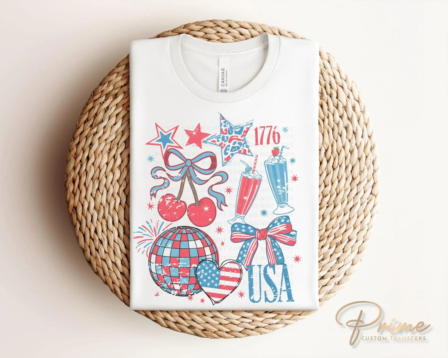 4th of July DTF Transfer, Ready to Press, T-shirt Transfer, Heat Transfer, Direct to Film, Memorial Day, America, Bows, USA Coquette Collage