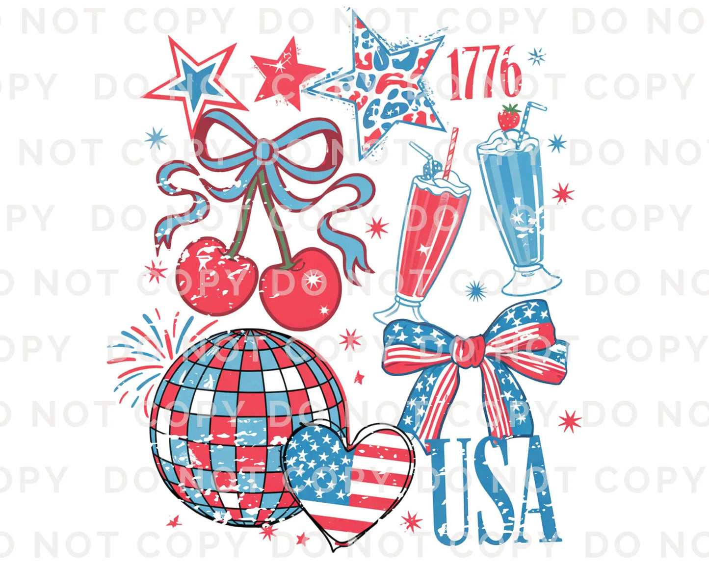 4th of July DTF Transfer, Ready to Press, T-shirt Transfer, Heat Transfer, Direct to Film, Memorial Day, America, Bows, USA Coquette Collage