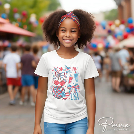 4th of July DTF Transfer, Ready to Press, T-shirt Transfer, Heat Transfer, Direct to Film, Memorial Day, America, Bows, USA Coquette Collage