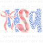 4th of July DTF Transfer, Ready to Press, T-shirt Transfers, Heat Transfer, Direct to Film, USA, Ribbon, Bows, USA, Coquette Faux Lace
