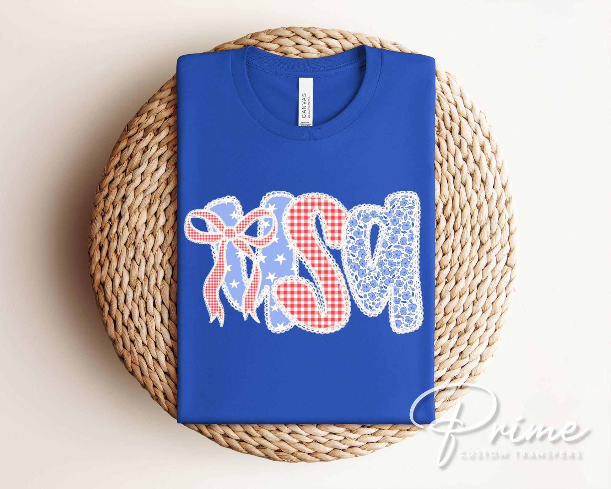 4th of July DTF Transfer, Ready to Press, T-shirt Transfers, Heat Transfer, Direct to Film, USA, Ribbon, Bows, USA, Coquette Faux Lace