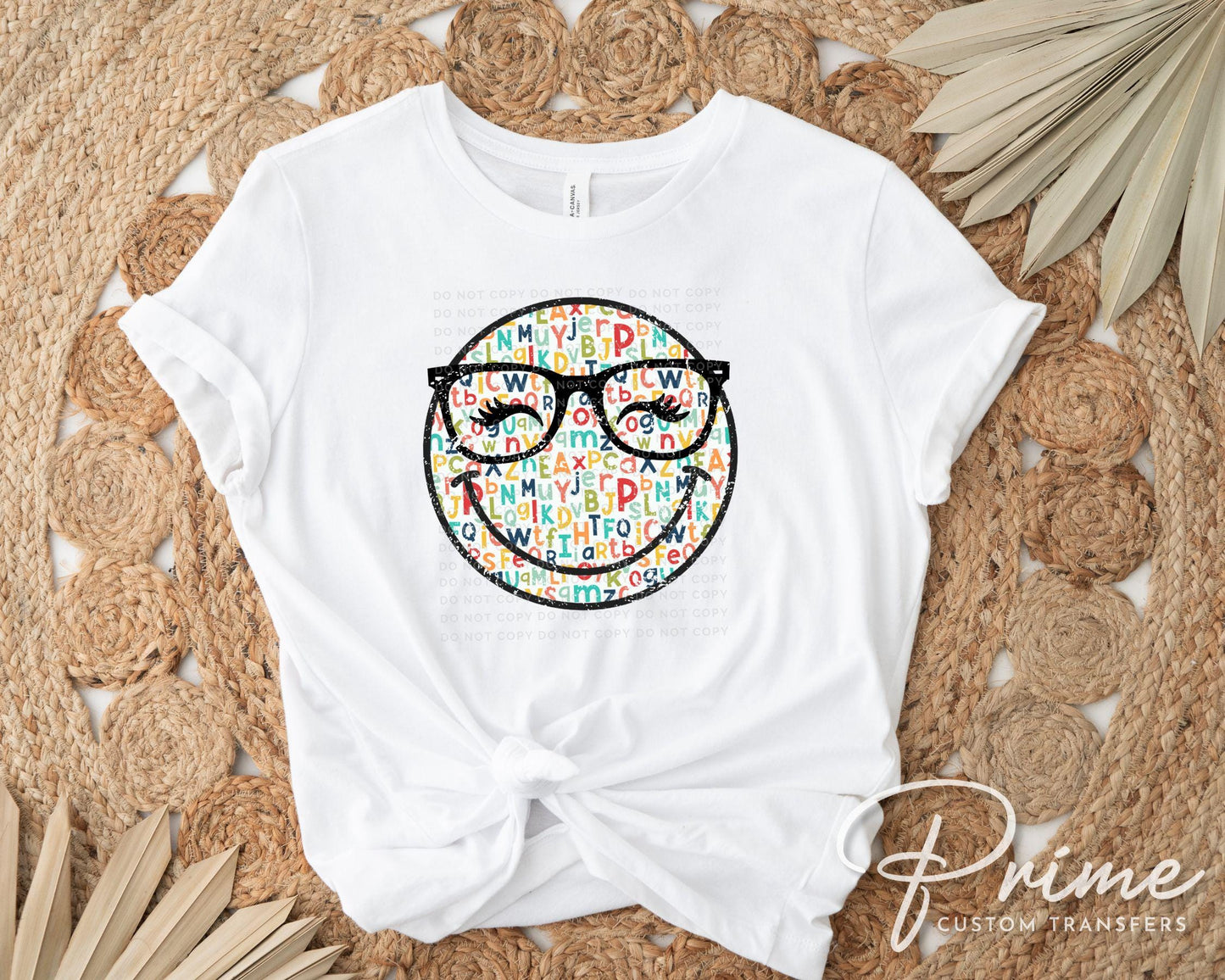 Teacher DTF Transfer, Ready to Press, T-shirt Transfer, Heat Transfer, Direct to Film, ABC, Glasses, Preschool, Cute, Eyelashes, Happy Face