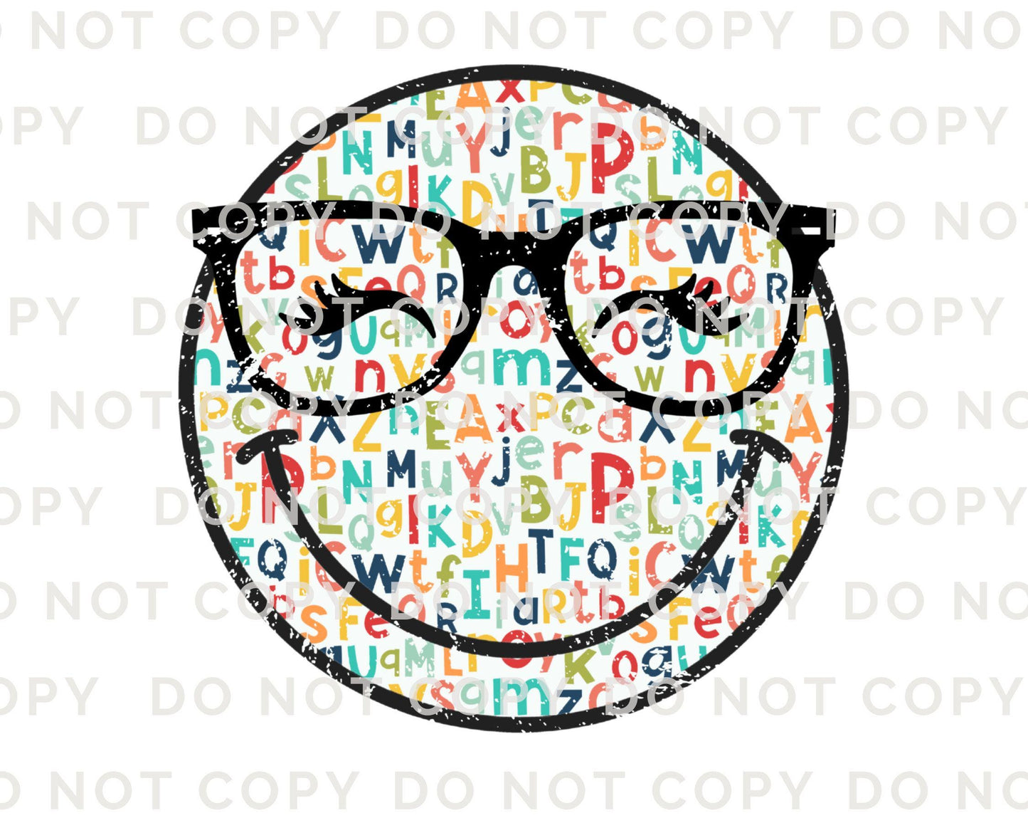 Teacher DTF Transfer, Ready to Press, T-shirt Transfer, Heat Transfer, Direct to Film, ABC, Glasses, Preschool, Cute, Eyelashes, Happy Face