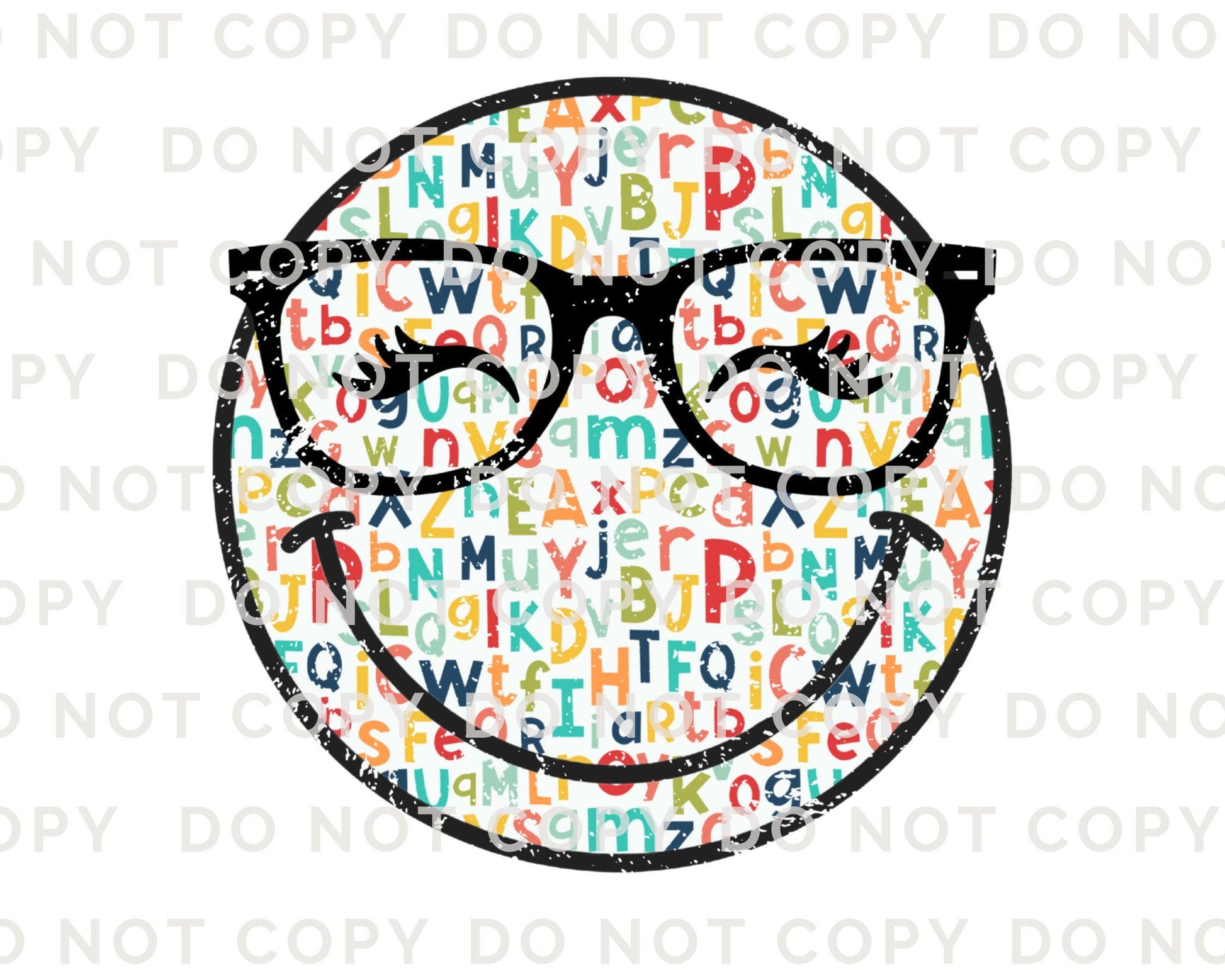 Teacher DTF Transfer, Ready to Press, T-shirt Transfer, Heat Transfer, Direct to Film, ABC, Glasses, Preschool, Cute, Eyelashes, Happy Face