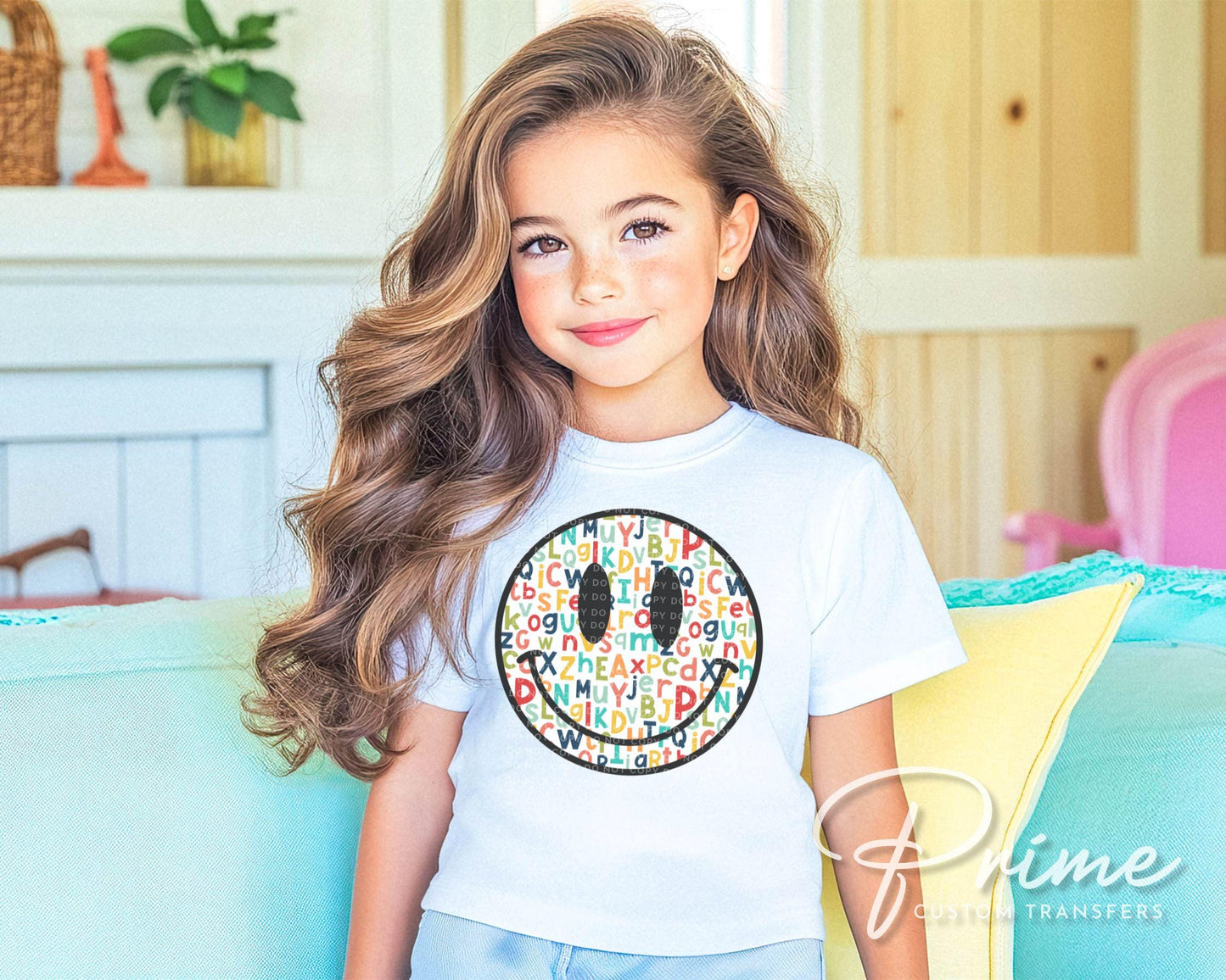 Teacher DTF Transfer, Ready to Press, T-shirt Transfer, Heat Transfer, Direct to Film, ABC, Back To School, Teacher Gift, Happy Face