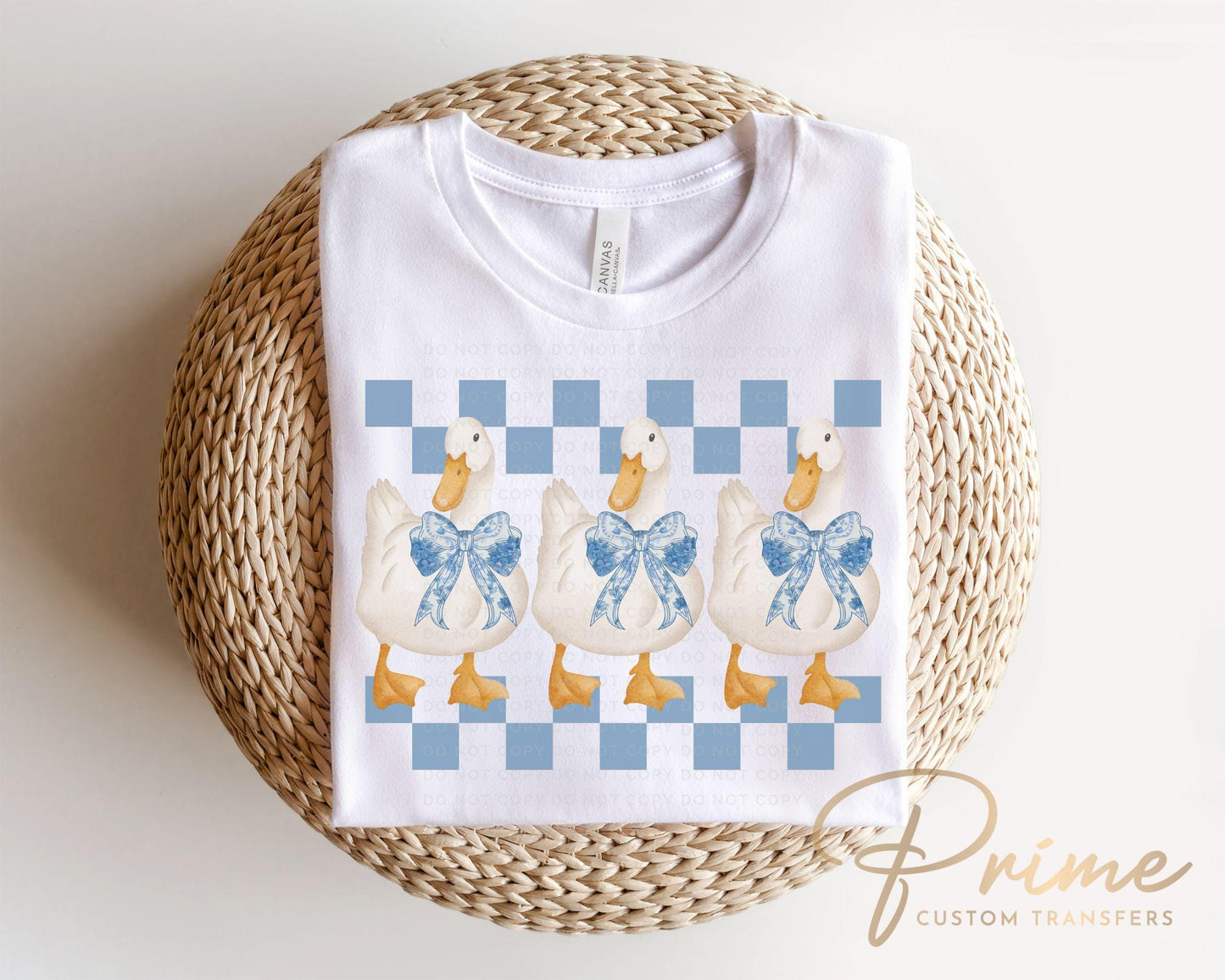 Coquette Goose DTF Transfer, Ready to Press, T-shirt Transfer, Heat Transfer, Direct to Film, Cold Peel, Trendy, Checkered Blue Toile Geese